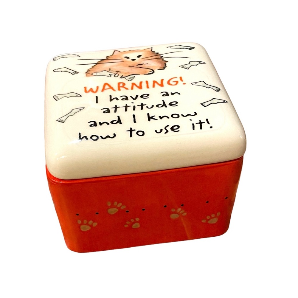 💠 Ceramic Cat Attitude trinket container